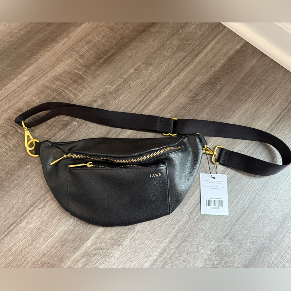 Fawn Design Black Crossbody Bag with Gold Accents (New with Tags)
